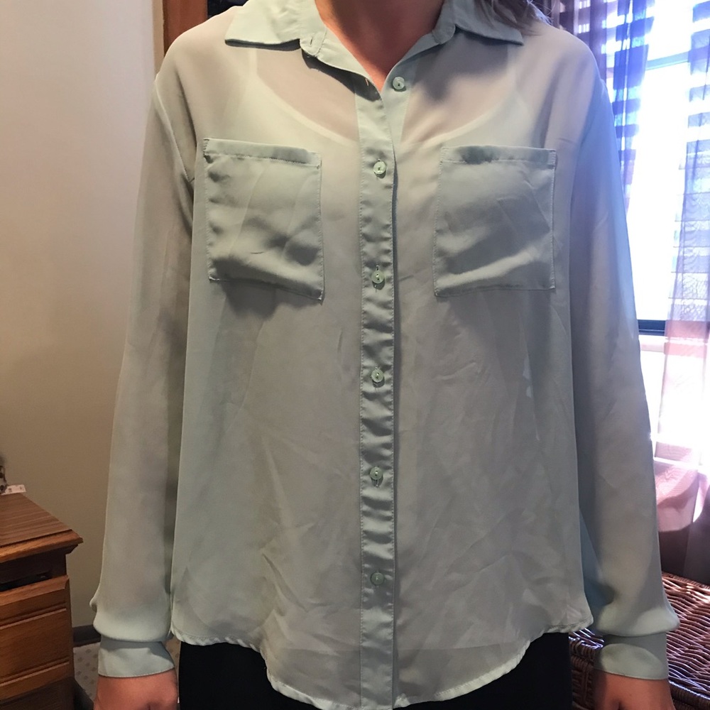 Mint/Seafoam green sheer button down